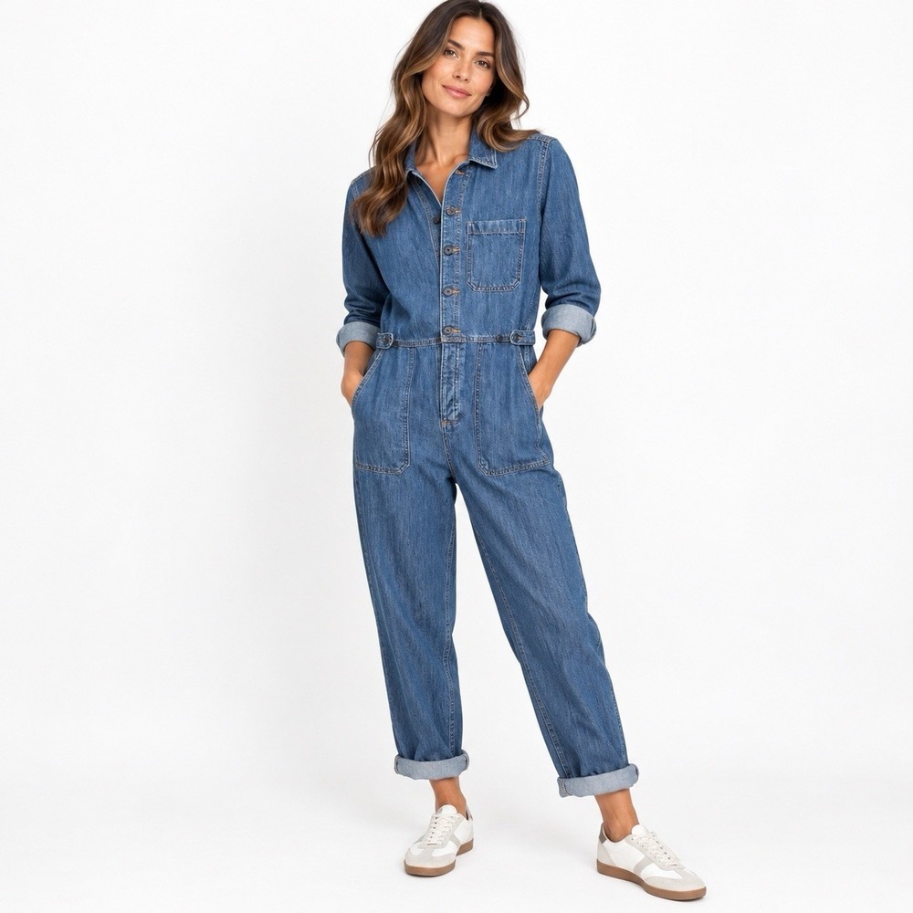 Banana Republic Denim Utility Jumpsuit 6 Cropped 90s Minimalist Straight Leg
